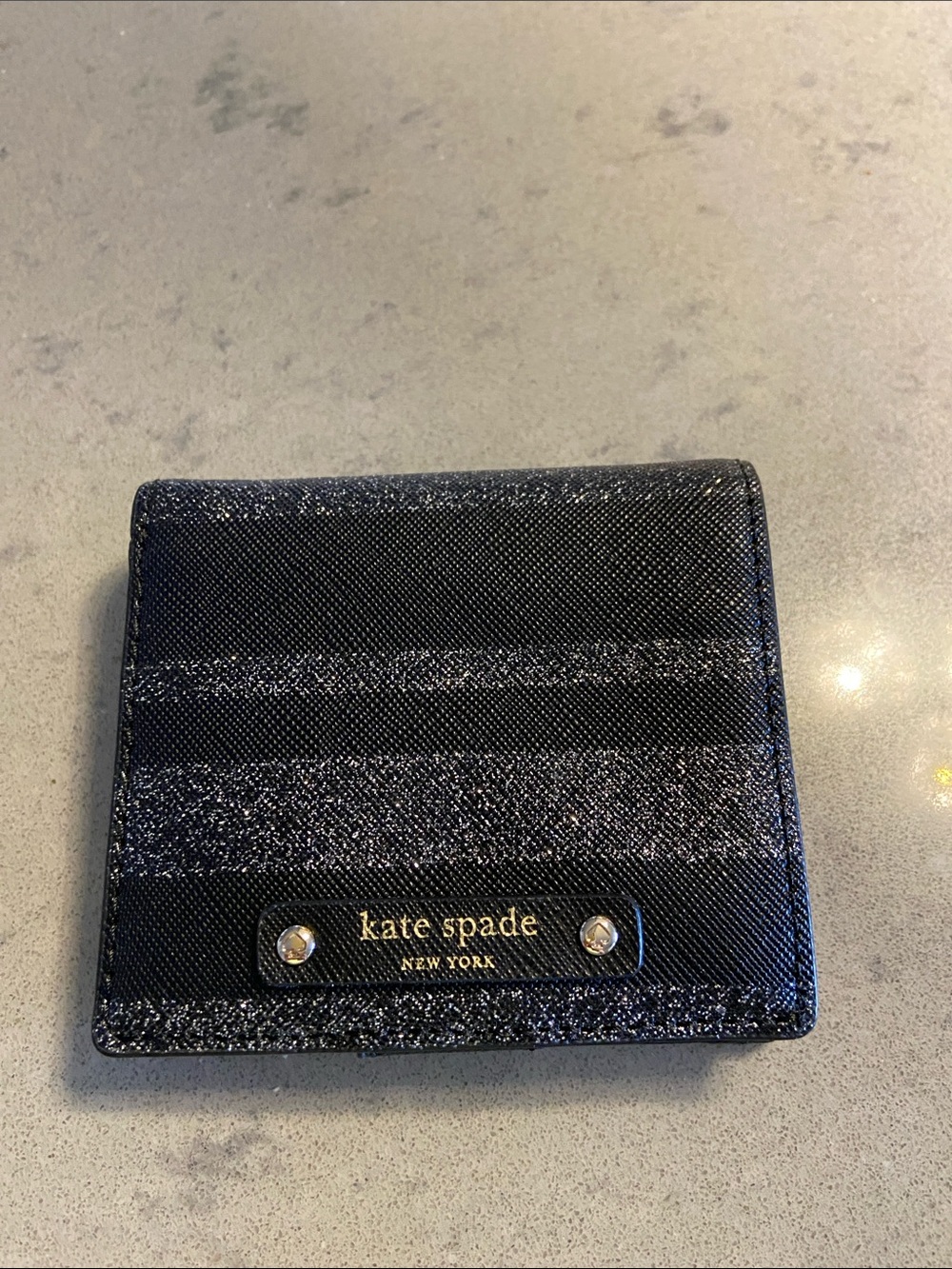 kate spade Black Glitter Stripe Compact Wallet